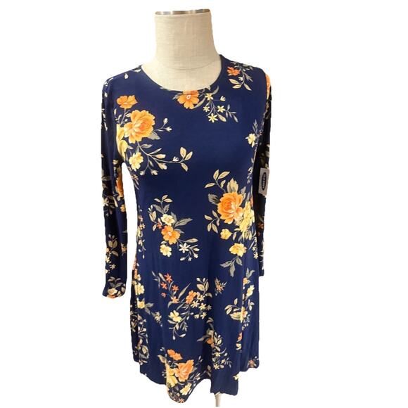 Old Navy A-Line Swing Dress Womens Small Blue Floral Print Long Sleeve Pullover - Picture 5 of 7